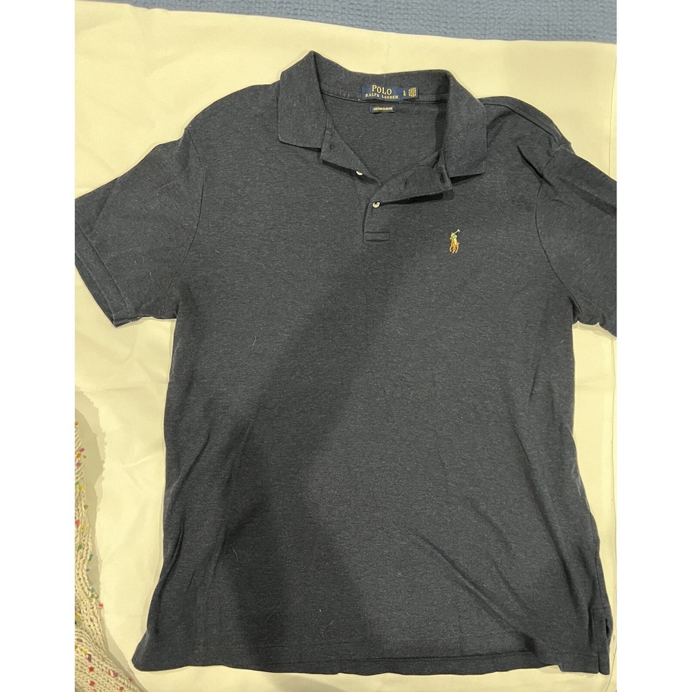 Men's Navy Blue 1/4 Button Up Polo Shirt By POLO Ralph Lauren Size L H42